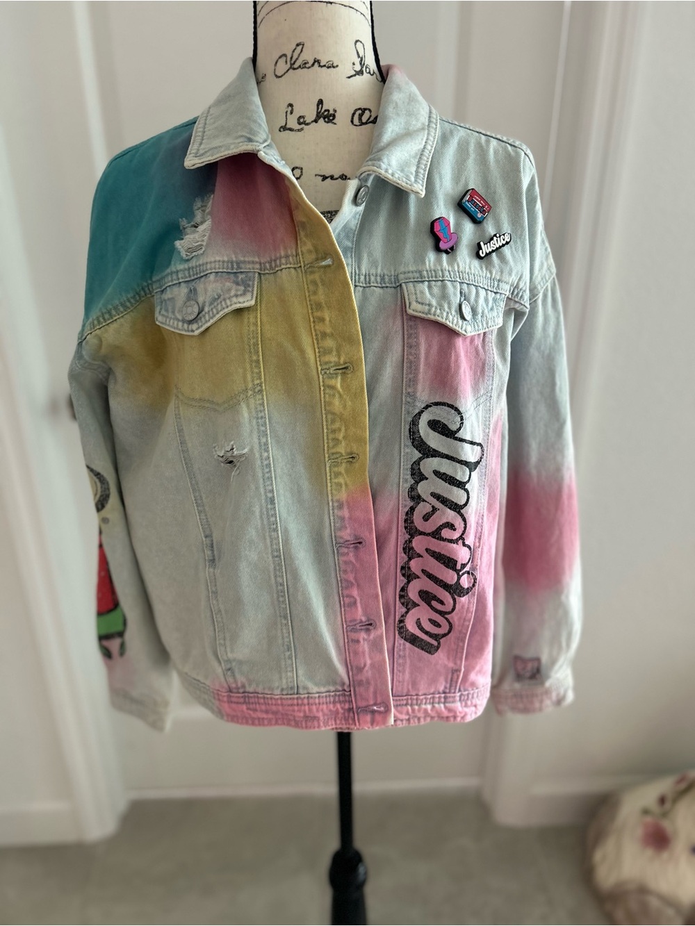 Justice Pastel Tie-Dye Denim Jacket in Pink, Yellow Teal limited edition Bazooka